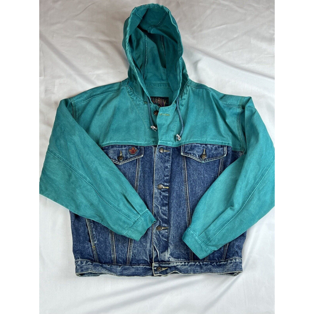Vintage Bugle Boy 56 Original Hooded Trucker Jean Jacket Coat size Small